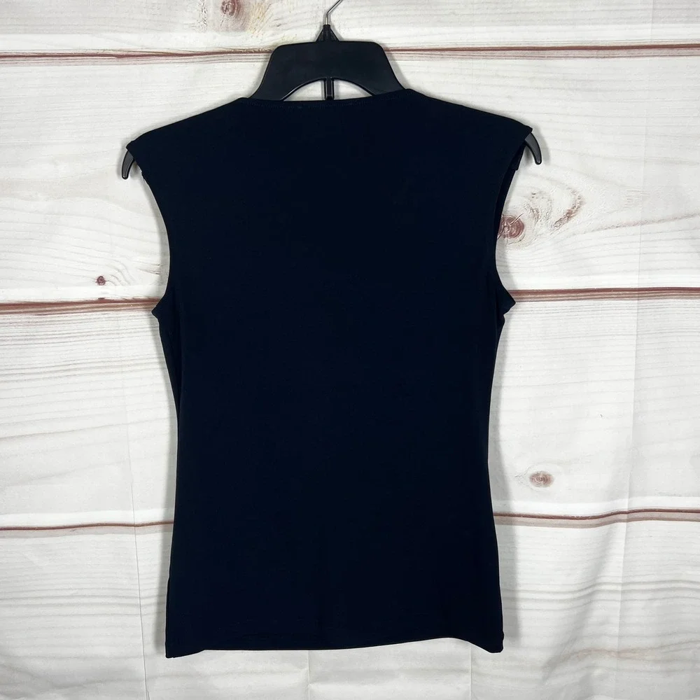 Carmen Marc Valvo Cowl Neck Blouse Women XS Blue Zipper Shoulder Sleeveless Top - Picture 7 of 8